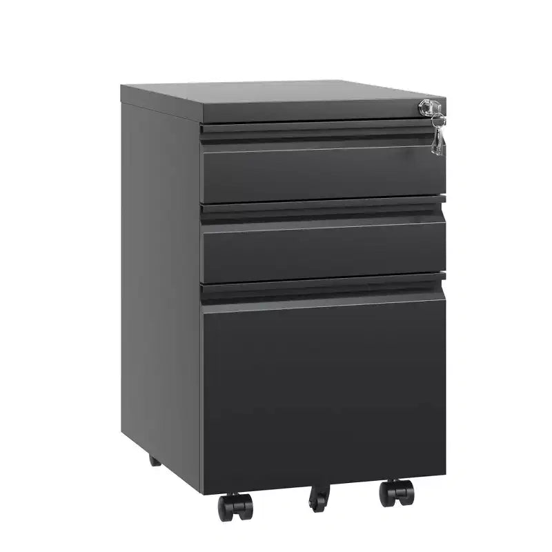 14,69 Mobiletto Archivio a 3 Cassetti con Serratura, Armadietto Portadocumenti in Metallo Nero Completamente Assemblato per Ufficio Domestico, Adatto per Formato Letter/Legale/A4