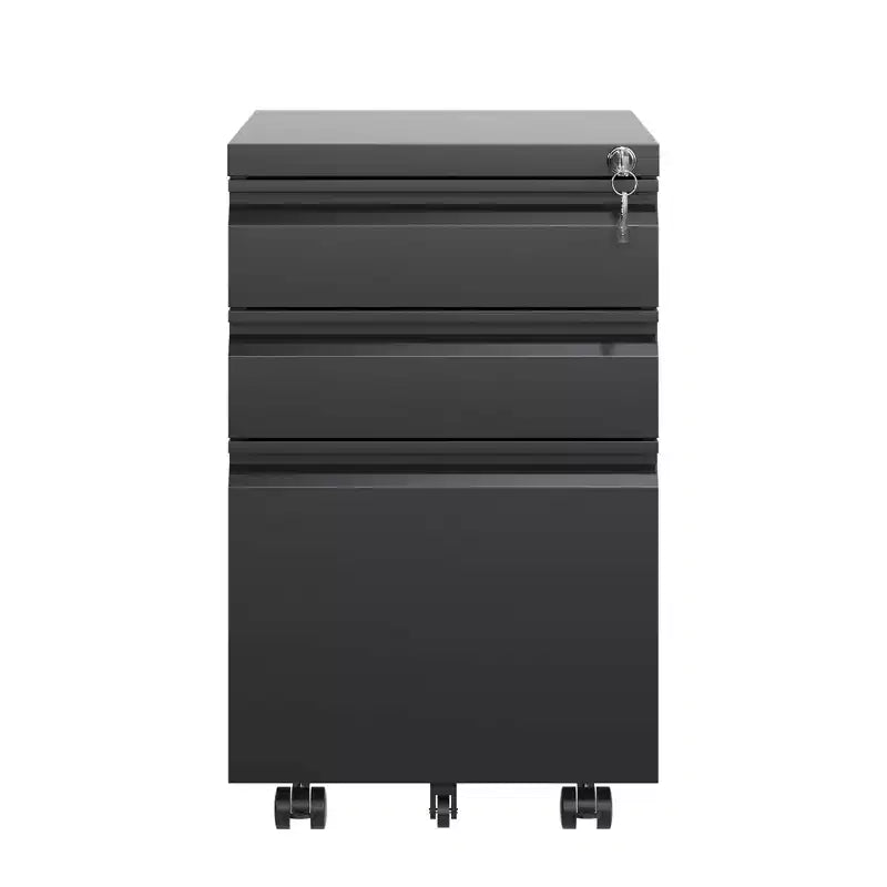 14,69 Mobiletto Archivio a 3 Cassetti con Serratura, Armadietto Portadocumenti in Metallo Nero Completamente Assemblato per Ufficio Domestico, Adatto per Formato Letter/Legale/A4