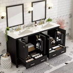 Mobile bagno a doppia lavabo 48 Vintage, con ante a chiusura ammortizzata e ripiano