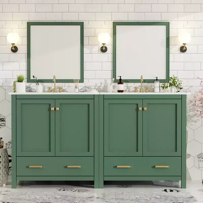Mobile bagno a doppia lavabo 48 Vintage, con ante a chiusura ammortizzata e ripiano
