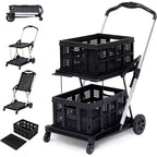 Carrello Utilitario Pieghevole per Ufficio con Ruote, Carrello Portautensili a 2 Livelli con Rotelle, Organizzatore Multiuso Pieghevole, Nero, 2 Scatole di Carico