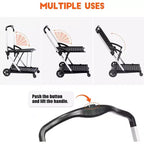 Carrello Utilitario Pieghevole per Ufficio con Ruote, Carrello Portautensili a 2 Livelli con Rotelle, Organizzatore Multiuso Pieghevole, Nero, 2 Scatole di Carico