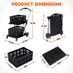 Carrello Utilitario Pieghevole per Ufficio con Ruote, Carrello Portautensili a 2 Livelli con Rotelle, Organizzatore Multiuso Pieghevole, Nero, 2 Scatole di Carico