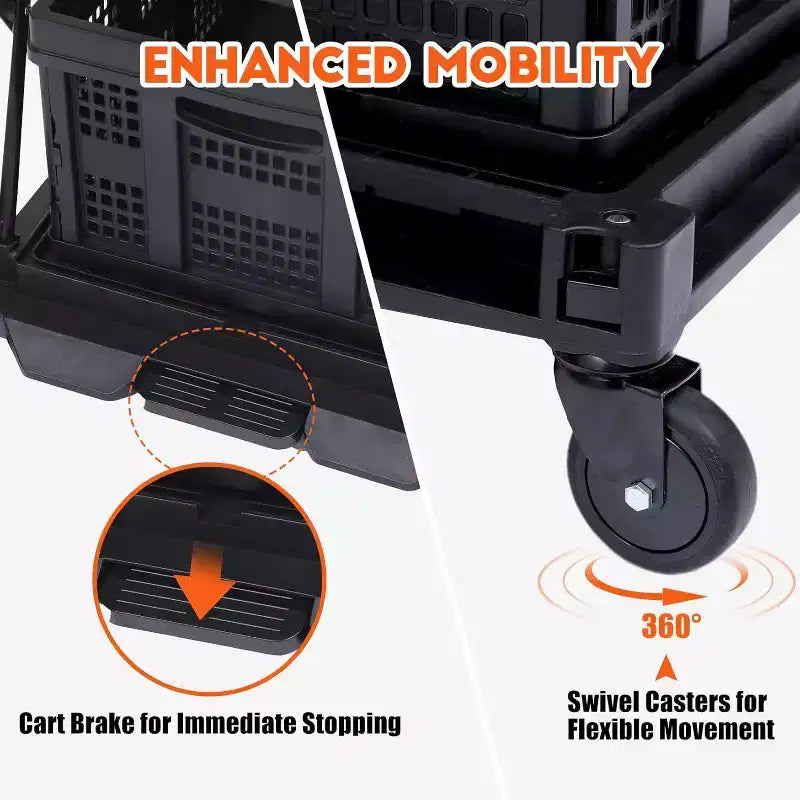 Carrello Utilitario Pieghevole per Ufficio con Ruote, Carrello Portautensili a 2 Livelli con Rotelle, Organizzatore Multiuso Pieghevole, Nero, 2 Scatole di Carico