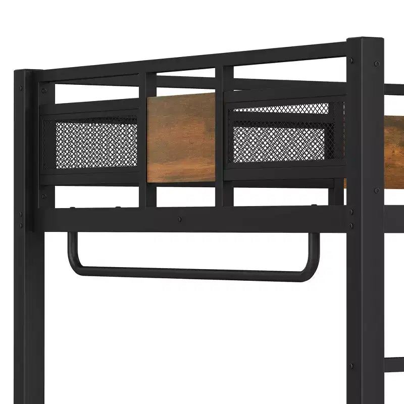 Letto a soppalco con scrivania e cassetti in tessuto non tessuto, struttura in metallo con scale, silenzioso e senza bisogno di rete. Nero