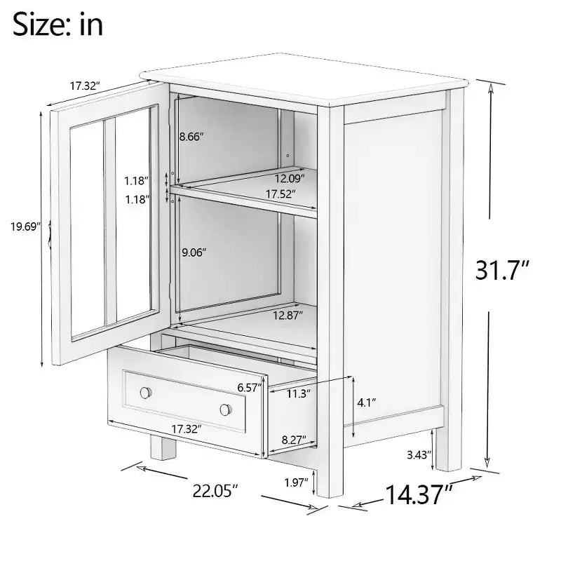 Credenza Buffet, Consolle con Ante in Vetro, Maniglie a Campana in Metallo, Ripiano Regolabile, 1 Cassetto, Credenza per Soggiorno, Cucina