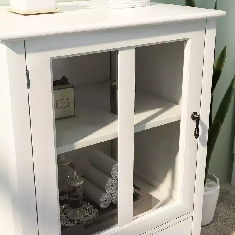 Credenza Buffet, Consolle con Ante in Vetro, Maniglie a Campana in Metallo, Ripiano Regolabile, 1 Cassetto, Credenza per Soggiorno, Cucina