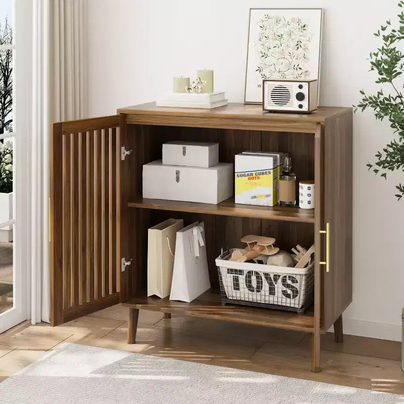 Credenza a buffet da fattoria, mobile contenitore in noce con ante a persiana, ripiani regolabili, mobiletto bar per caffè per cucina, sala da pranzo