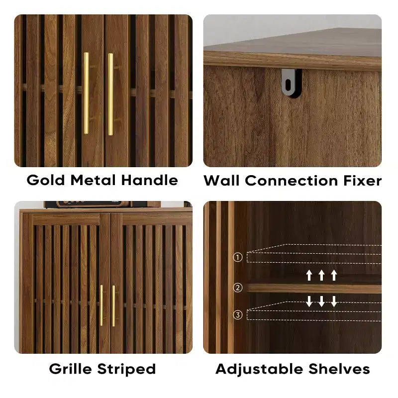 Credenza a buffet da fattoria, mobile contenitore in noce con ante a persiana, ripiani regolabili, mobiletto bar per caffè per cucina, sala da pranzo