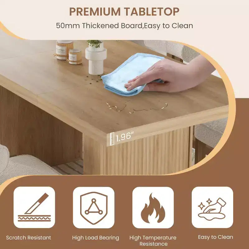 Tavolo da Pranzo 70.8 per 6 8 10, Tavolo da Pranzo Moderno con Contenitore, Tavolo da Cucina in Legno con Gambe Scanalate, Tavoli da Pranzo per Cucina Sala da Pranzo