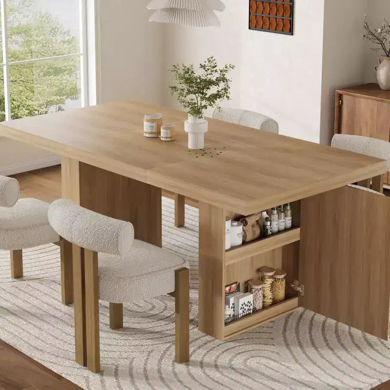 Tavolo da Pranzo 70.8 per 6 8 10, Tavolo da Pranzo Moderno con Contenitore, Tavolo da Cucina in Legno con Gambe Scanalate, Tavoli da Pranzo per Cucina Sala da Pranzo