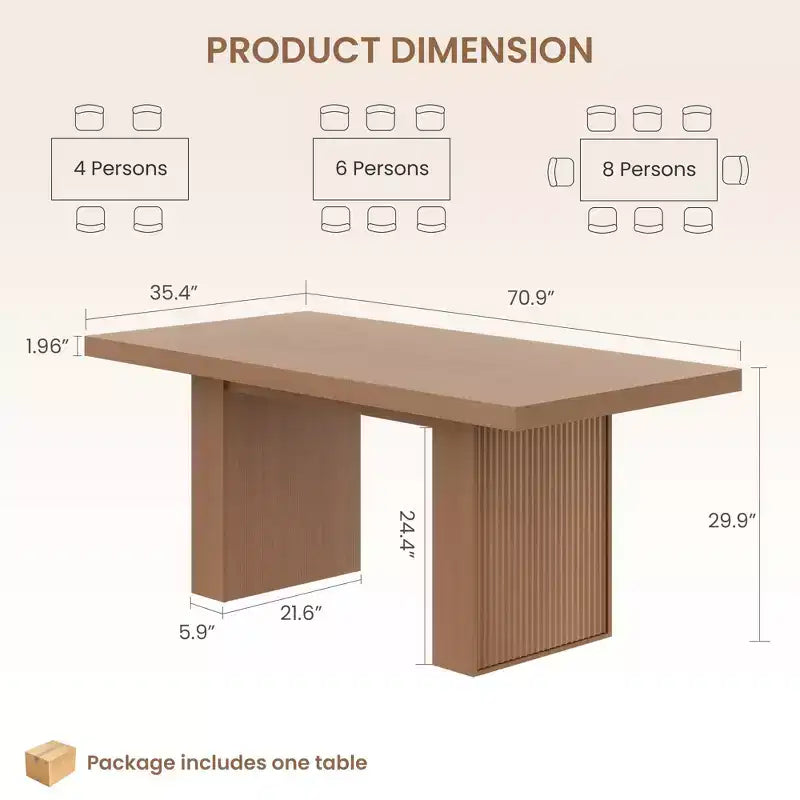 Tavolo da Pranzo 70.8 per 6 8 10, Tavolo da Pranzo Moderno con Contenitore, Tavolo da Cucina in Legno con Gambe Scanalate, Tavoli da Pranzo per Cucina Sala da Pranzo