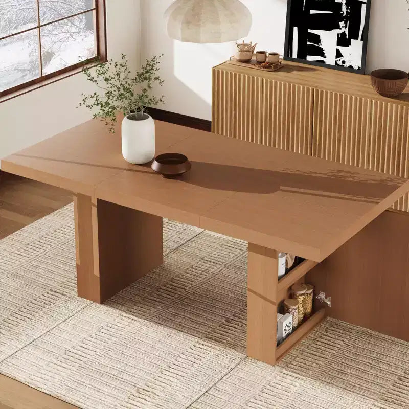 Tavolo da Pranzo 70.8 per 6 8 10, Tavolo da Pranzo Moderno con Contenitore, Tavolo da Cucina in Legno con Gambe Scanalate, Tavoli da Pranzo per Cucina Sala da Pranzo