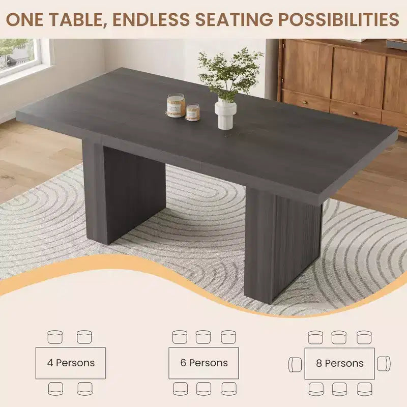 Tavolo da Pranzo 70.8 per 6 8 10, Tavolo da Pranzo Moderno con Contenitore, Tavolo da Cucina in Legno con Gambe Scanalate, Tavoli da Pranzo per Cucina Sala da Pranzo
