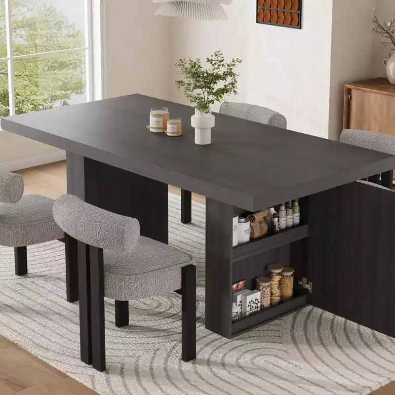 Tavolo da Pranzo 70.8 per 6 8 10, Tavolo da Pranzo Moderno con Contenitore, Tavolo da Cucina in Legno con Gambe Scanalate, Tavoli da Pranzo per Cucina Sala da Pranzo