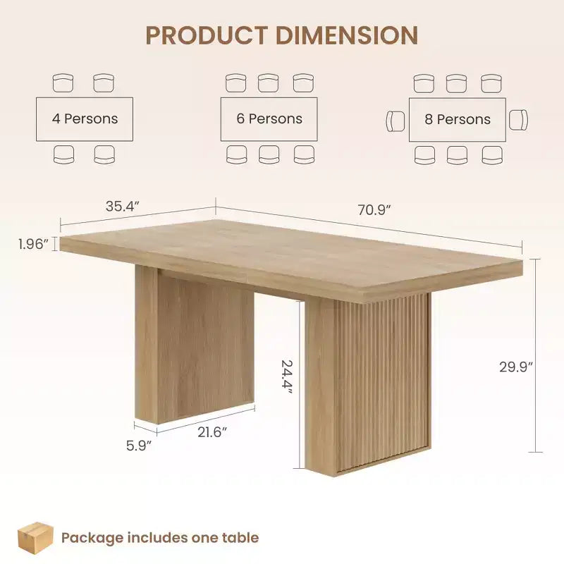 Tavolo da Pranzo 70.8 per 6 8 10, Tavolo da Pranzo Moderno con Contenitore, Tavolo da Cucina in Legno con Gambe Scanalate, Tavoli da Pranzo per Cucina Sala da Pranzo