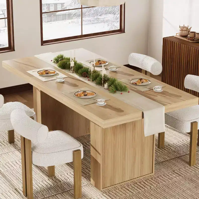 Tavolo da Pranzo 70.8 per 6 8 10, Tavolo da Pranzo Moderno con Contenitore, Tavolo da Cucina in Legno con Gambe Scanalate, Tavoli da Pranzo per Cucina Sala da Pranzo