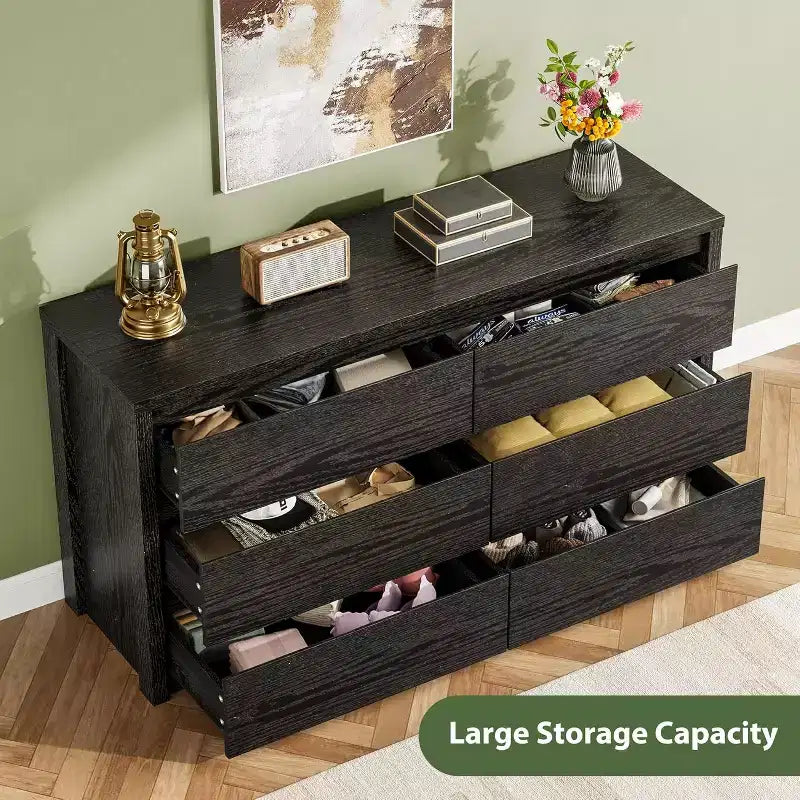 Cassettiera a 6 cassetti per camera da letto, Comò in legno largo senza maniglie, Grande cassettiera moderna per soggiorno, ingresso, corridoio