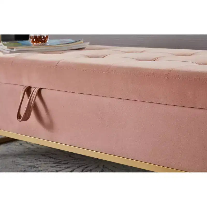 58.6 Panca Ottomana di Tendenza a Fondo Letto con Contenitore, Ottomana di Lusso in Velluto, Panca Accento Imbottita in Morbida Schiuma con Gambe in Ferro, Capacità 227 kg