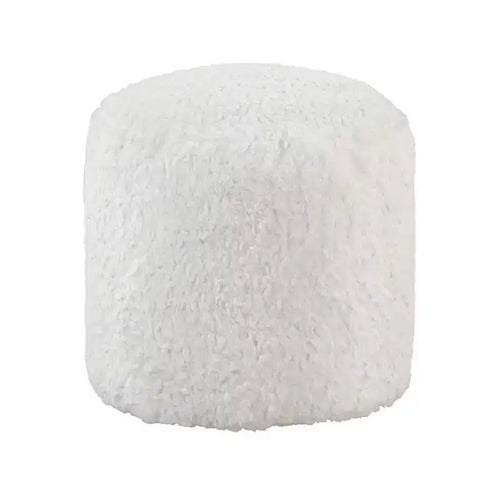 Poggiapiedi Pouf 17H in Ecopelliccia per Soggiorno, Sgabello Rotondo Antiscivolo a Sacco, Capacità 136 kg, Bianco sporco