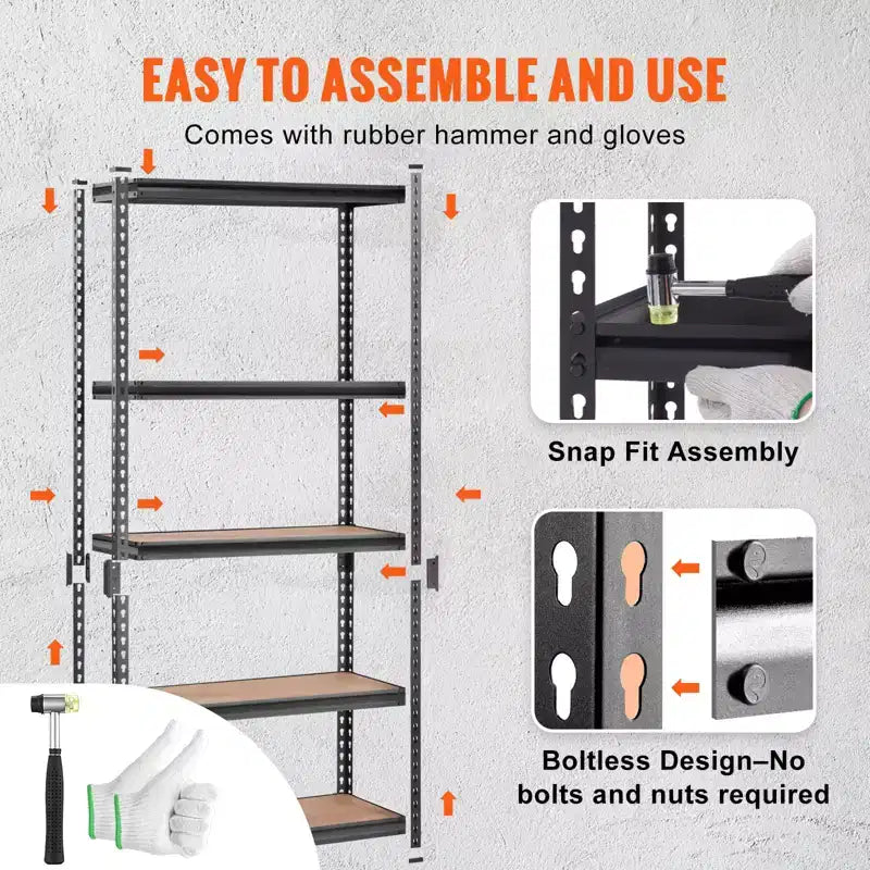 Scaffale portaoggetti 30x12x60 pollici, a 5 ripiani regolabili con capacità di 2000 libbre, ripiani da garage per carichi pesanti, organizer in metallo, porta attrezzi, nero