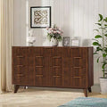 Acekool 9 Drawer Dresser with Faux Marble Top, Modern Fluted Chest, Wide Storage Organizer for Bedroom or Living Room, Natural Oak