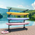 Porta kayak autoportante 80H, supporto regolabile resistente con ruote bloccabili, capacità 4 kayak/canoa/SUP/tavola da surf (nero)