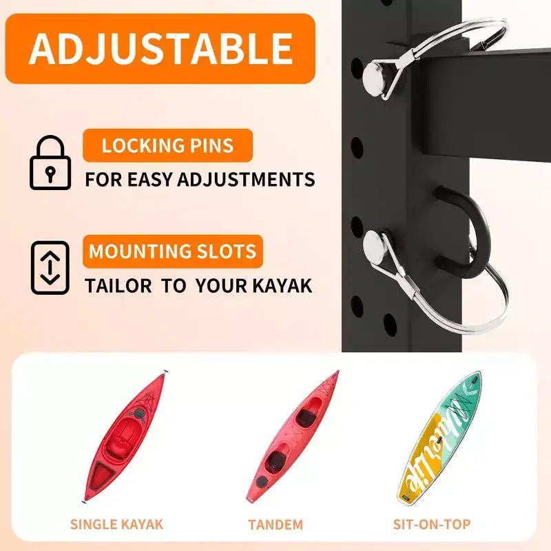 Porta kayak autoportante 80H, supporto regolabile resistente con ruote bloccabili, capacità 4 kayak/canoa/SUP/tavola da surf (nero)