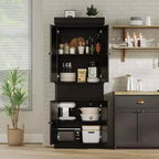 Armadio alto 175 cm con ante in rattan e ripiani regolabili, Credenza a 4 ante con cassetto per soggiorno, ufficio, sala da pranzo, nero
