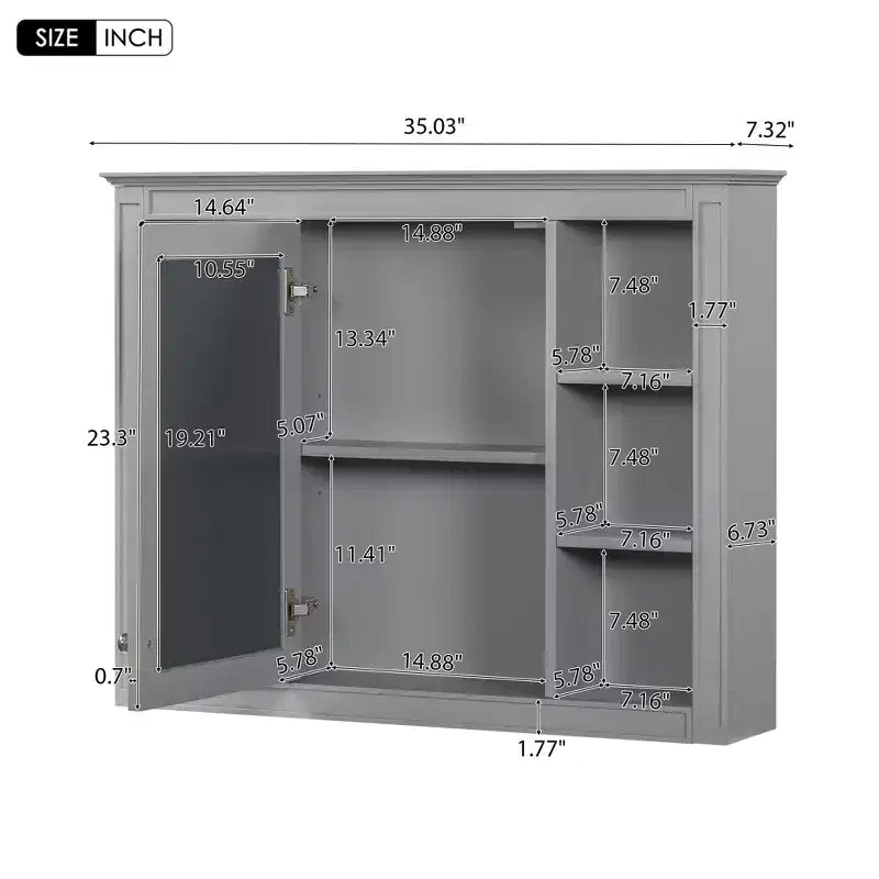 Armadietto a specchio da bagno 35 x 27.5 con 6 ripiani aperti, mobiletto pensile (senza mobiletto sottolavabo)