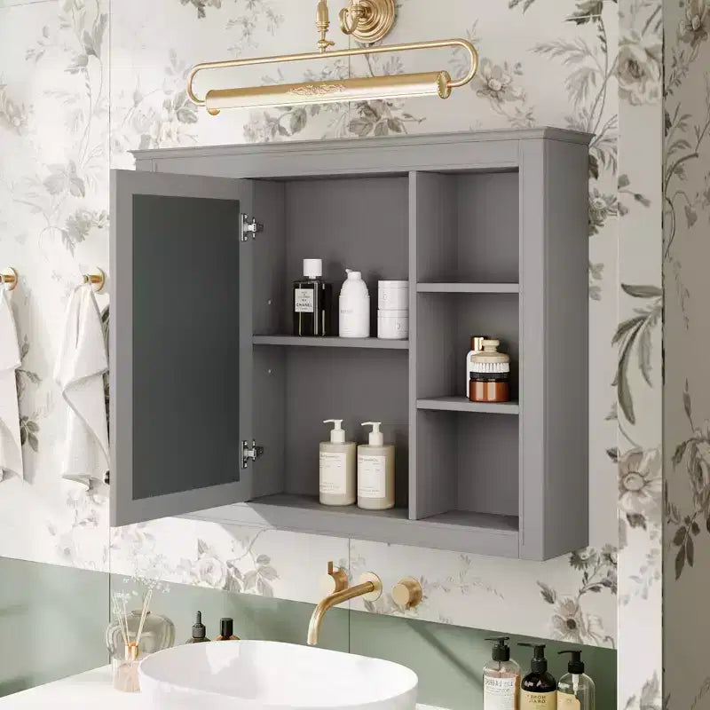 Armadietto a specchio da bagno 35 x 27.5 con 6 ripiani aperti, mobiletto pensile (senza mobiletto sottolavabo)