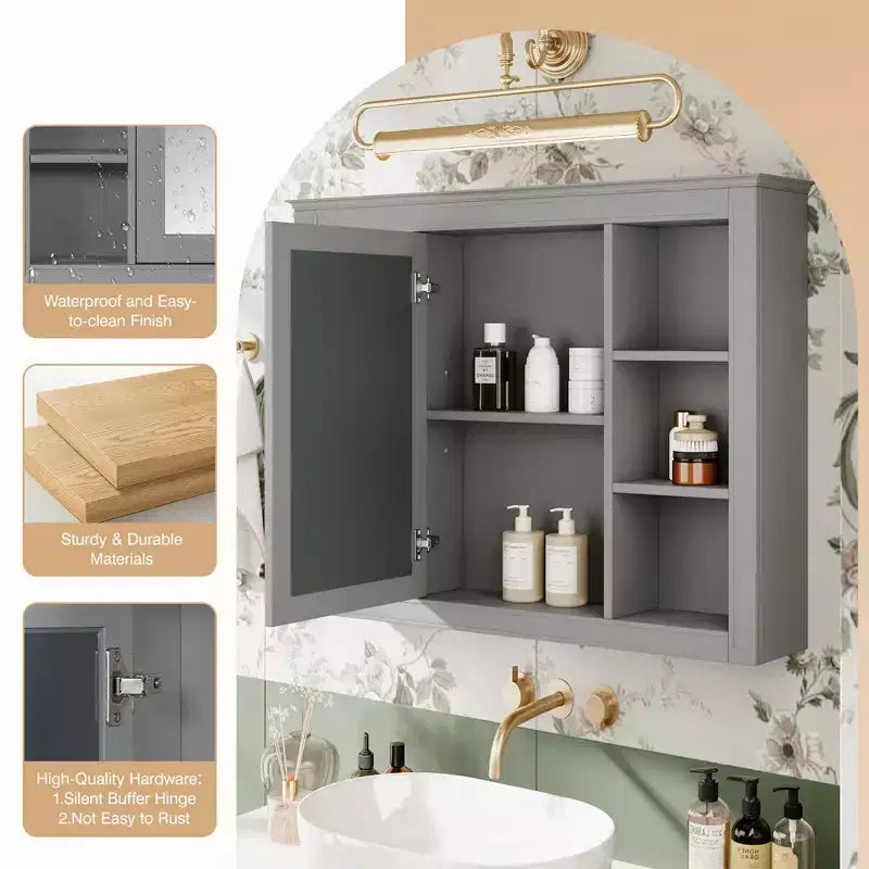 Armadietto a specchio da bagno 35 x 27.5 con 6 ripiani aperti, mobiletto pensile (senza mobiletto sottolavabo)