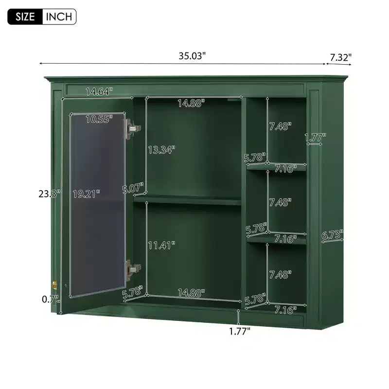 Armadietto a specchio da bagno 35 x 27.5 con 6 ripiani aperti, mobiletto pensile (senza mobiletto sottolavabo)