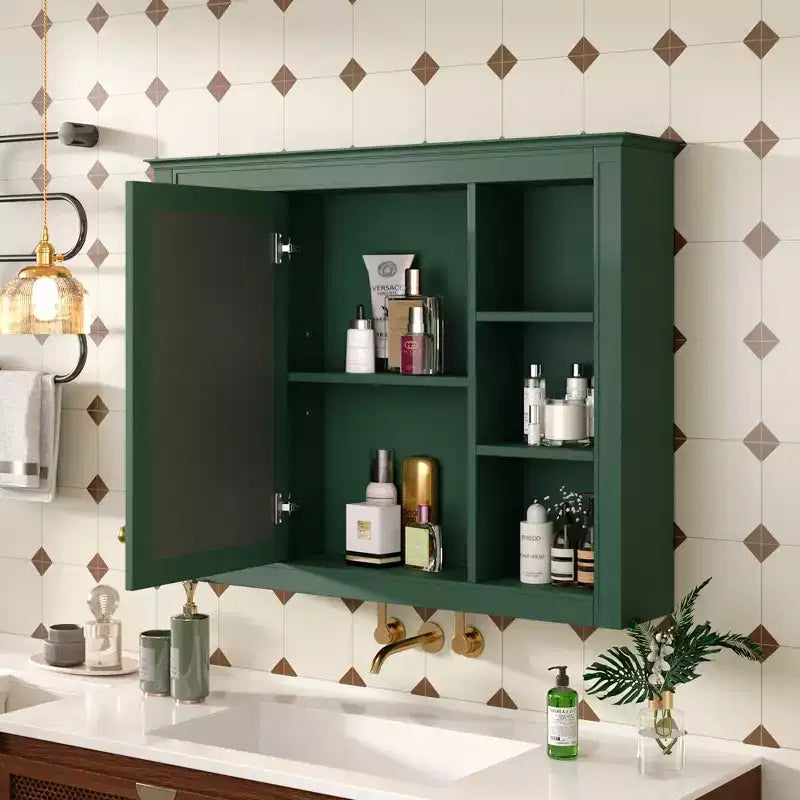 Armadietto a specchio da bagno 35 x 27.5 con 6 ripiani aperti, mobiletto pensile (senza mobiletto sottolavabo)