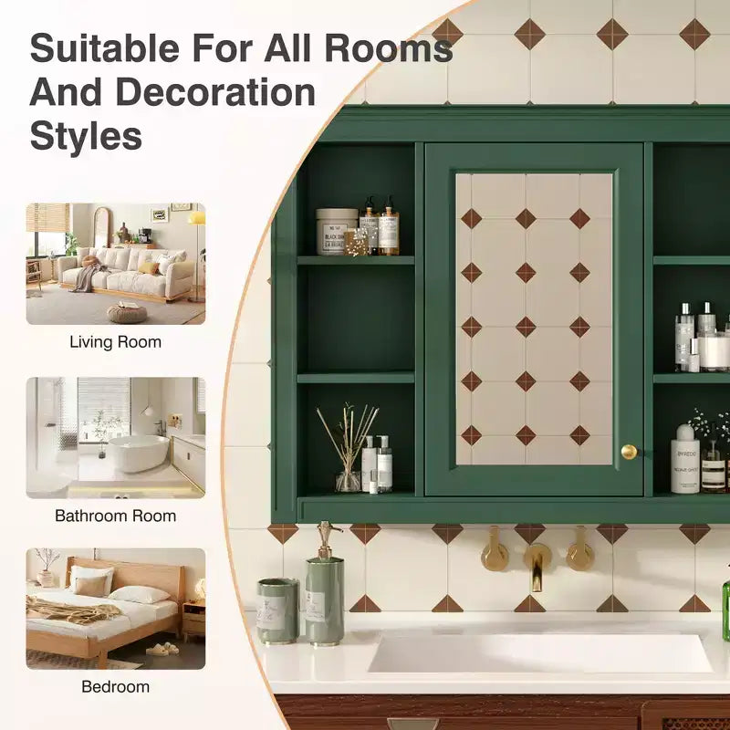 Armadietto a specchio da bagno 35 x 27.5 con 6 ripiani aperti, mobiletto pensile (senza mobiletto sottolavabo)