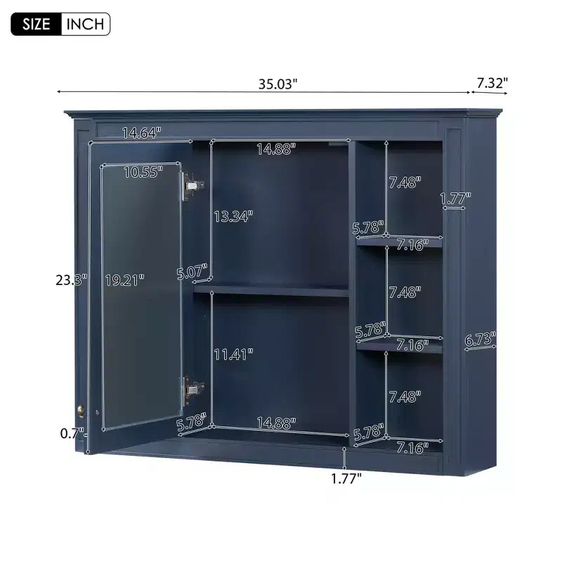 Armadietto a specchio da bagno 35 x 27.5 con 6 ripiani aperti, mobiletto pensile (senza mobiletto sottolavabo)