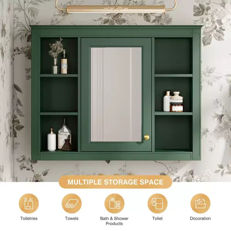 Armadietto a specchio da bagno 35 x 27.5 con 6 ripiani aperti, mobiletto pensile (senza mobiletto sottolavabo)