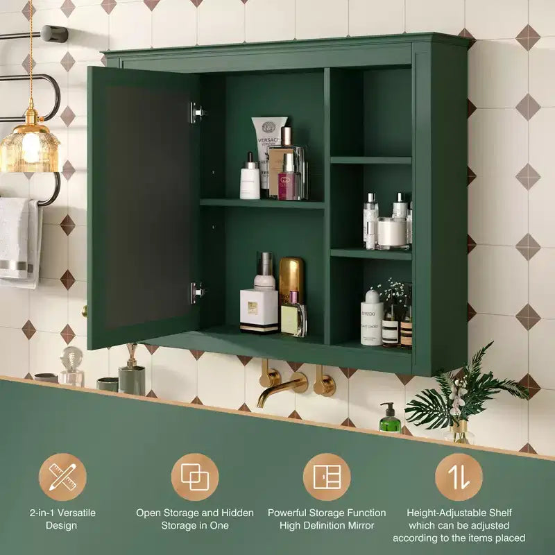 Armadietto a specchio da bagno 35 x 27.5 con 6 ripiani aperti, mobiletto pensile (senza mobiletto sottolavabo)