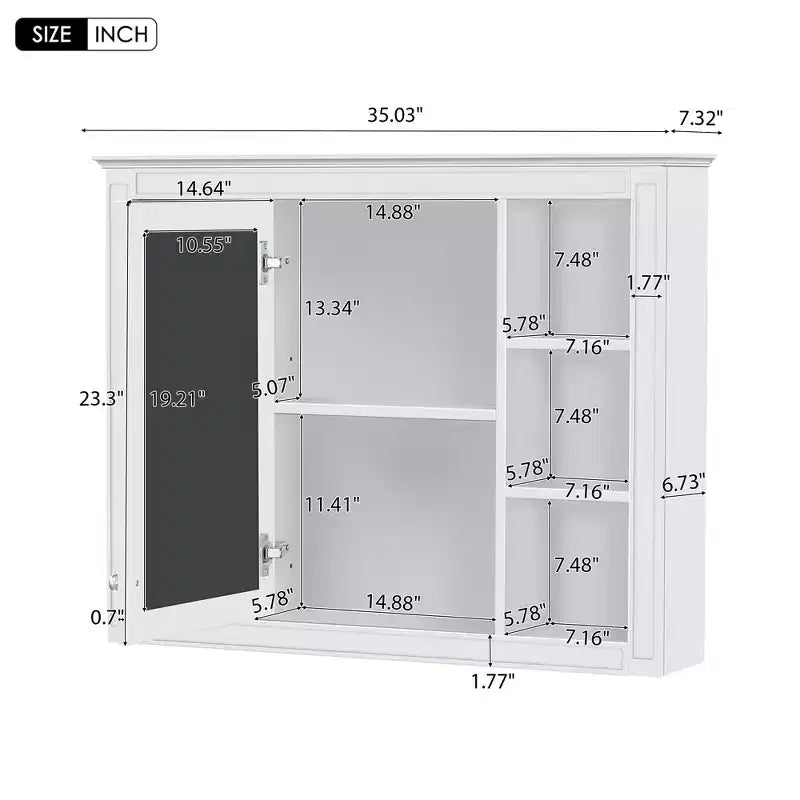 Armadietto a specchio da bagno 35 x 27.5 con 6 ripiani aperti, mobiletto pensile (senza mobiletto sottolavabo)