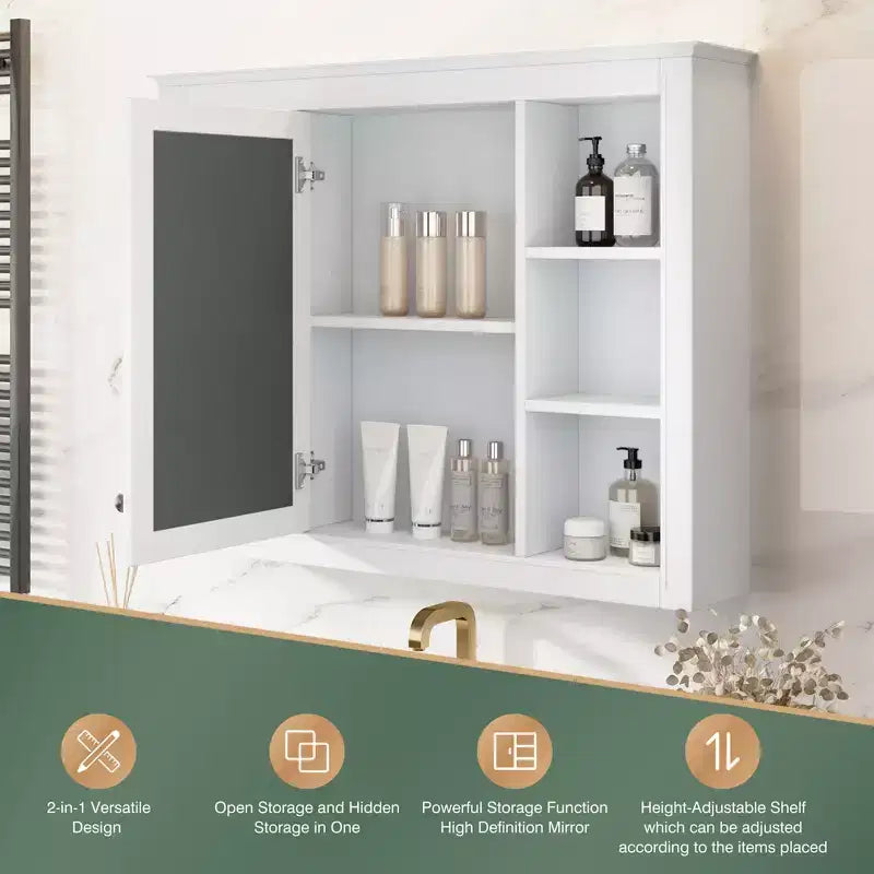 Armadietto a specchio da bagno 35 x 27.5 con 6 ripiani aperti, mobiletto pensile (senza mobiletto sottolavabo)