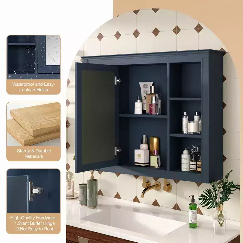 Armadietto a specchio da bagno 35 x 27.5 con 6 ripiani aperti, mobiletto pensile (senza mobiletto sottolavabo)