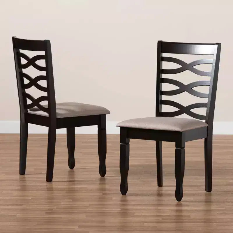 Set di 2 sedie da pranzo in legno imbottite in tessuto Lanier, sabbia/marrone scuro