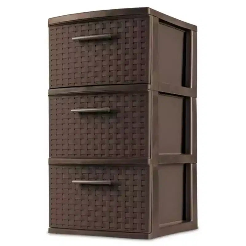 Sterilite 3 Drawer Storage Tower, Plastic Decorative Weave Drawers for Dorm, Closet, Bedroom, or Craft Room Organization, 2 Pack, Espresso