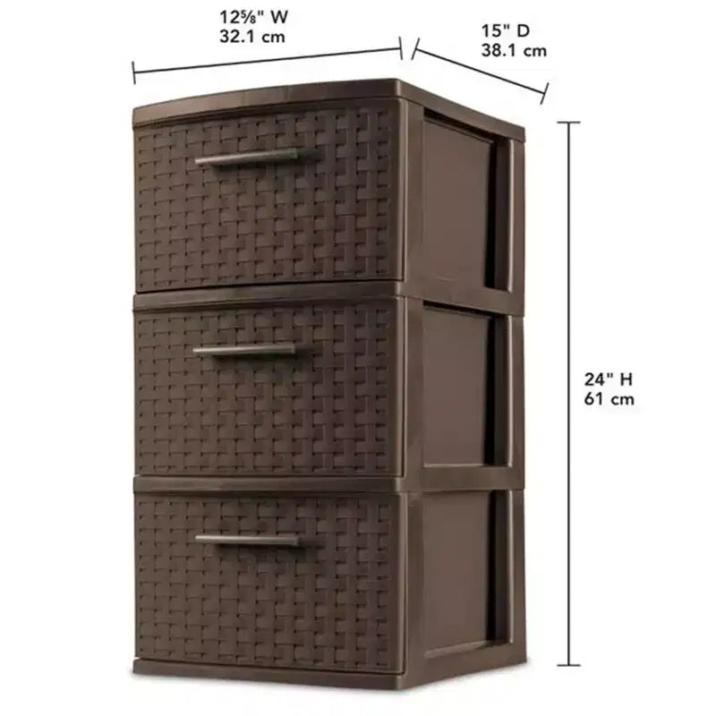 Torre portaoggetti a 3 cassetti, cassetti decorativi in plastica intrecciata per organizzazione in dormitorio, armadio, camera da letto o stanza del fai da te, confezione da 2, Espresso
