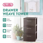 Torre portaoggetti a 3 cassetti, cassetti decorativi in plastica intrecciata per organizzazione in dormitorio, armadio, camera da letto o stanza del fai da te, confezione da 2, Espresso