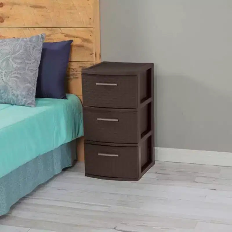 Torre portaoggetti a 3 cassetti, cassetti decorativi in plastica intrecciata per organizzazione in dormitorio, armadio, camera da letto o stanza del fai da te, confezione da 2, Espresso