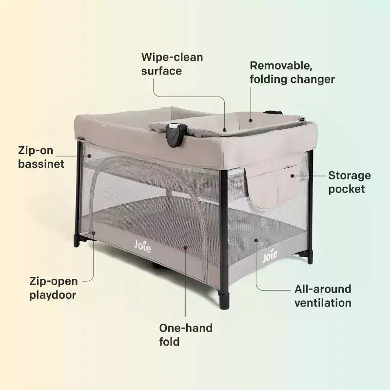 Box da viaggio Sesame LX con chiusura ad una mano, completo di navicella e fasciatoio pieghevole